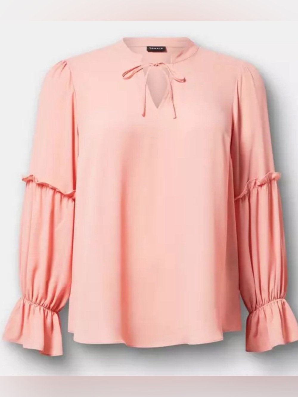 NWT-torrid Plus Size Coral Peasant Ruffle Sleeve CottageCore Blouse-Tie-Neck-3X